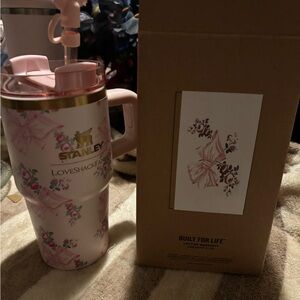 Stanley Lovesac Pink Floral Tumbler with Handle